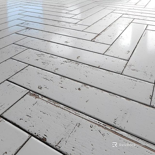 White Wooden Planks With Interlocking Pattern And Distressed Textured Flooring Surface 3d model