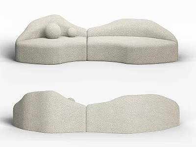 Modern Three Seater Sofa With Curved Beige Fabric Design And Soft Cushions 3d model