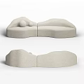 Modern Three Seater Sofa With Curved Beige Fabric Design And Soft Cushions