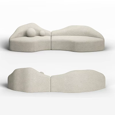 Modern Three Seater Sofa With Curved Beige Fabric Design And Soft Cushions 3d model