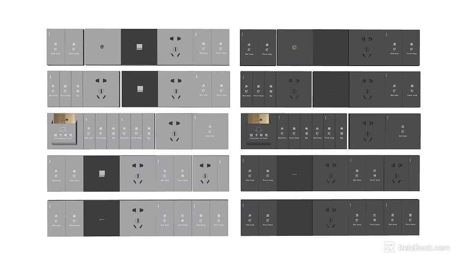 Modern Switch Panels In Different Colors With Various Socket And Switch Designs 3d model