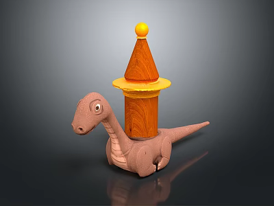 Toy Dinosaur Figure With Wooden Cone Structure And Yellow Ball Top 3d model