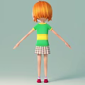 Animated Game Character Girl With Orange Hair Green Yellow Striped Shirt And Plaid Skirt