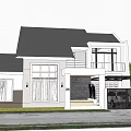 Detached Villa With Black Roof White Exterior Walls Palm Tree And Front Green Plants