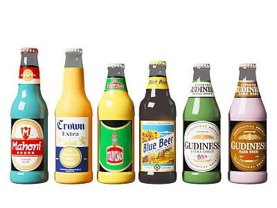 Colorful Assorted Beer Bottles Collection With Various Brands And Vibrant Hues 3d model