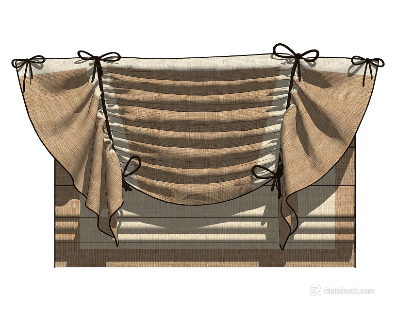 Elegant Roman Blinds With Pleated Linen Fabric And Decorative Bow Ties 3d model 