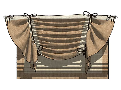 Elegant Roman Blinds With Pleated Linen Fabric And Decorative Bow Ties 3d model