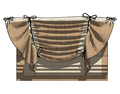 Elegant Roman Blinds With Pleated Linen Fabric And Decorative Bow Ties 3d model