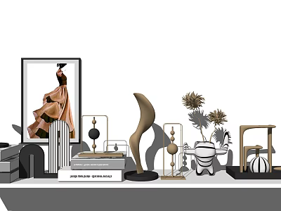 Elegant Modern Decorative Ornament Set With Sculptures Geometric Accents And Art Print 3d model