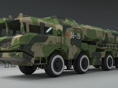 Military Utility Vehicle With Camouflage Paint Multi Wheel Missile Launch System And Red Star Emblem 3d model