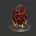 Red Cracked Egg Shaped Decorative Ornament Set With Orange Glow And Silver Base Top Ring