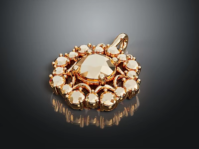 Elegant Golden Pendant with Central Gemstone and Surrounding Small Stones for Fashion Accessories 3d model