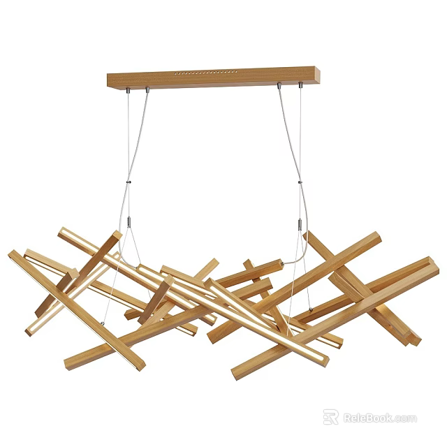 Modern Wooden Crossed Strips Chandelier With Hanging Rope Structure And Minimalist Design 3d model 