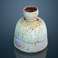 Handcrafted Ceramic Vessel With Creamy White And Brown Flowing Dripping Glaze Effect