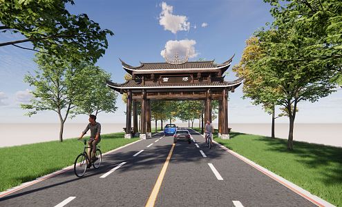 New Chinese Style Archway Entrance Landscape Archway 3d model