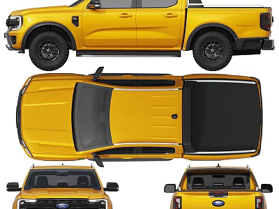 Yellow Ford Pickup Truck Shown From Multiple Angles 3d model