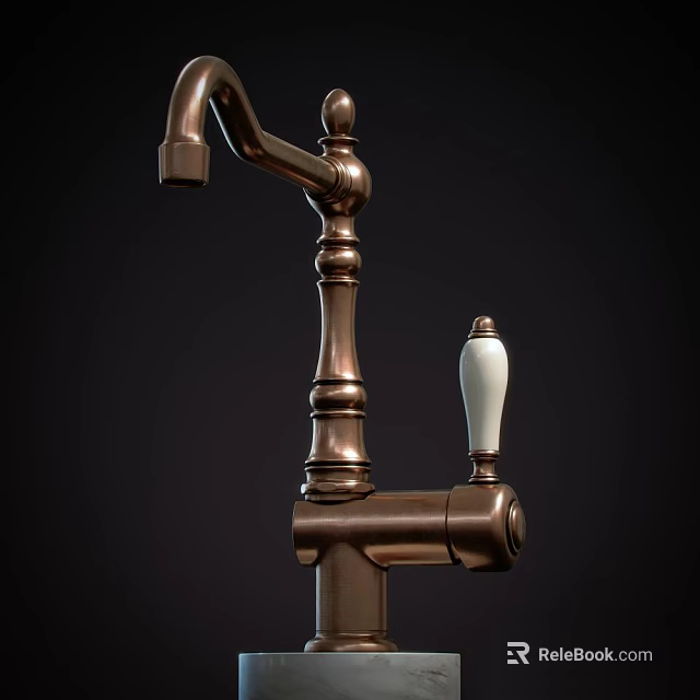 Brass Decorative Faucet with White Ceramic Handle Isolated on Dark Background 3d model