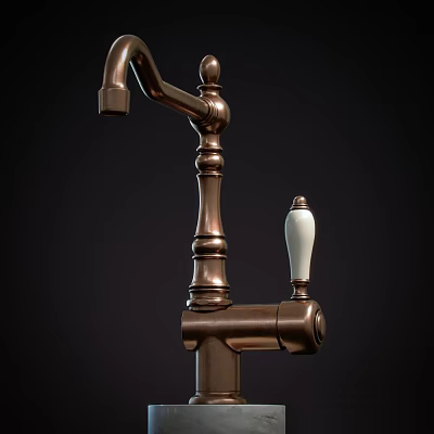 Brass Decorative Faucet with White Ceramic Handle Isolated on Dark Background 3d model