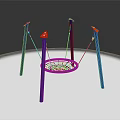 Sturdy Outdoor Children Swing Furniture With Blue Frames Red Top And Net Seat