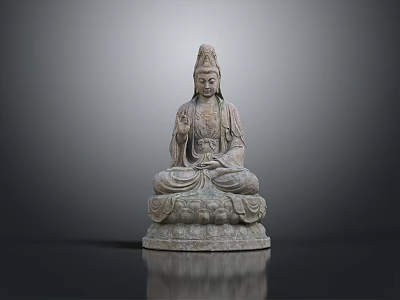 Exquisite Seated Buddha Sculpture Featuring Intricate Lotus Base Traditional Carving 3d model