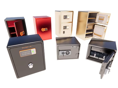 Various Security Safes In Different Colors With Digital Keypad And Combination Locks 3d model