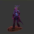 Blue Skinned Horned Armored Game Movie Character Standing On Rock Base Statue