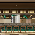 Modern Restaurant Interior With Bar Counter Pendant Lights Wooden Elements Green Decorations And Comfortable Seats