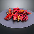 Dried Chili Peppers Arranged On A Black Plate With Dark Background 3d model