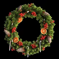 Christmas Wreath with Green Pine Branches Red Berries Pine Cones Orange Slices and Candy Canes