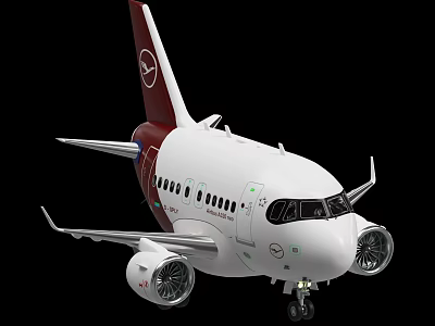 White And Red Aircraft Model With Wings Engines Landing Gear And Tail Logo 3d model