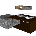 Modern Combined Coffee Table With Wooden And Concrete Design Featuring Books And Trays