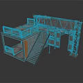 Industrial Scene Structure With Metal Frame Staircase And Platform Components