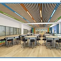 School Gymnasium Interior With Fitness Equipment Wooden Floors Large Windows And Colorful Strips