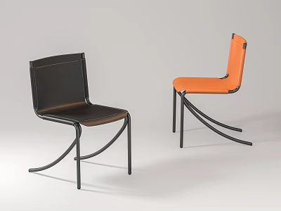 Modern Leisure Chairs with Black and Orange Upholstered Seats and Curved Metal Frames 3d model