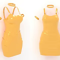 Elegant Yellow Spaghetti Strap Bodycon Dress With Gold Bracelet Accessories