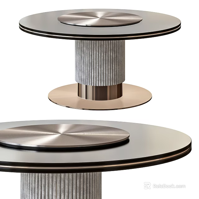 Elegant Modern Round Dining Table With Glass Top And Metal Base 3d model