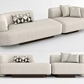 Modern Beige Sectional Sofa With Geometric Pattern Cushions And Wooden Legs 3d model
