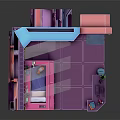 Cartoon Style Sci Fi Room Interior With Colorful Sofa Console Shelves And Lighting