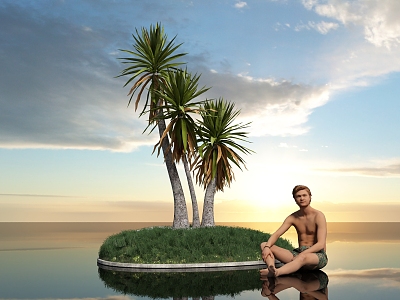 Palm Yucca Landscape Trees Short Trees Shrubs Landscape Flowers and Plants Green Plants Man Figure Sitting Posture Outdoor Grass HDR 3d model