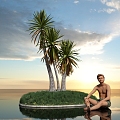 Palm Yucca Landscape Trees Short Trees Trees Shrubs Landscape Flowers and Plants Green Plants Man Figure Sitting Posture Outdoor Grass HDR 3d model