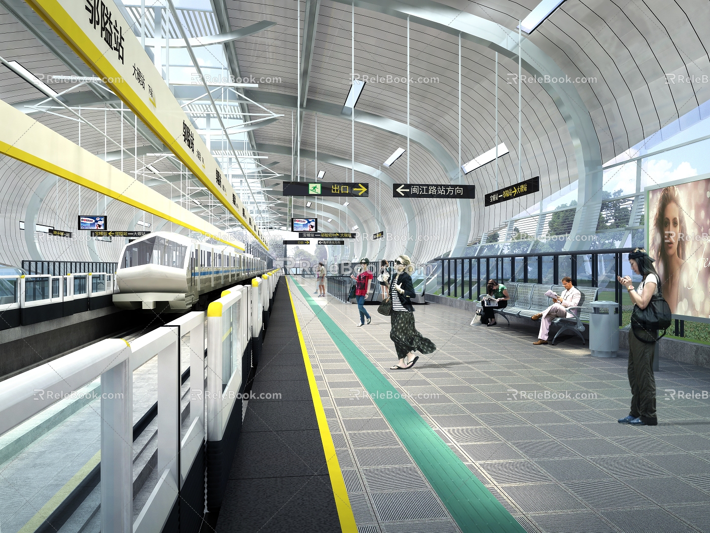 Modern subway station platform 3d model