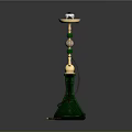 Elegant Green Hookah With Gold Accents Smoking Bowl And Carved Base