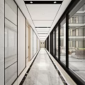 Modern Elevator Corridor Interior With Marble Flooring And Glass Walls 3d model