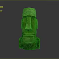 Green Moai Humanoid Figure Statue With Glossy Reflective Surface On Gray Background