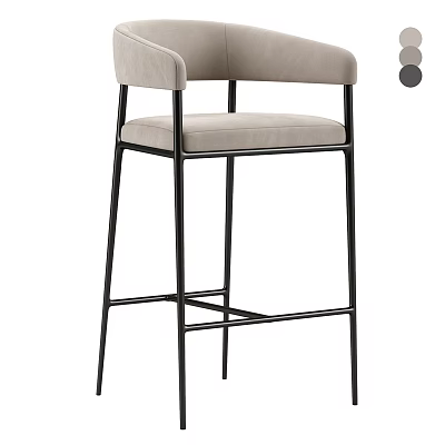 Modern Upholstered Bar Stool With Beige Backrest And Black Metal Legs 3d model