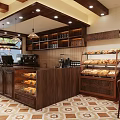 Cozy Pastry Shop Interior With Wooden Counter And Baked Goods