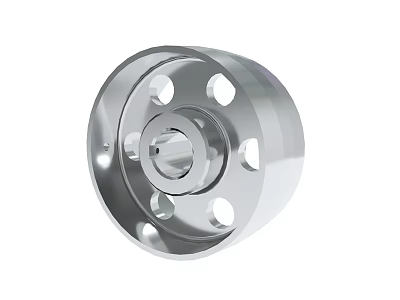 Shiny Chrome Metal Wheel Hub With Circular Design And Mounting Holes 3d model