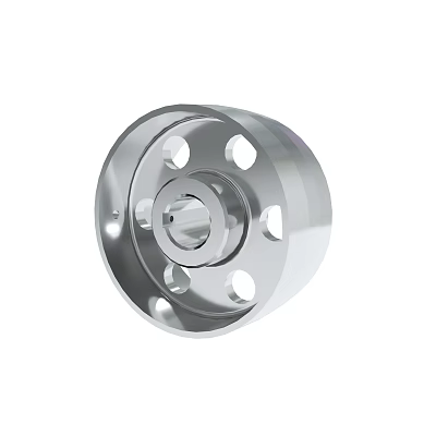 Shiny Chrome Metal Wheel Hub With Circular Design And Mounting Holes 3d model