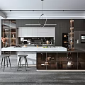 Modern Kitchen Interior Design With White Island Counter Cabinets And Pendant Light