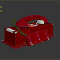 Red Vintage Telephone With Curved Handset Shiny Surface And Rectangular Base Design